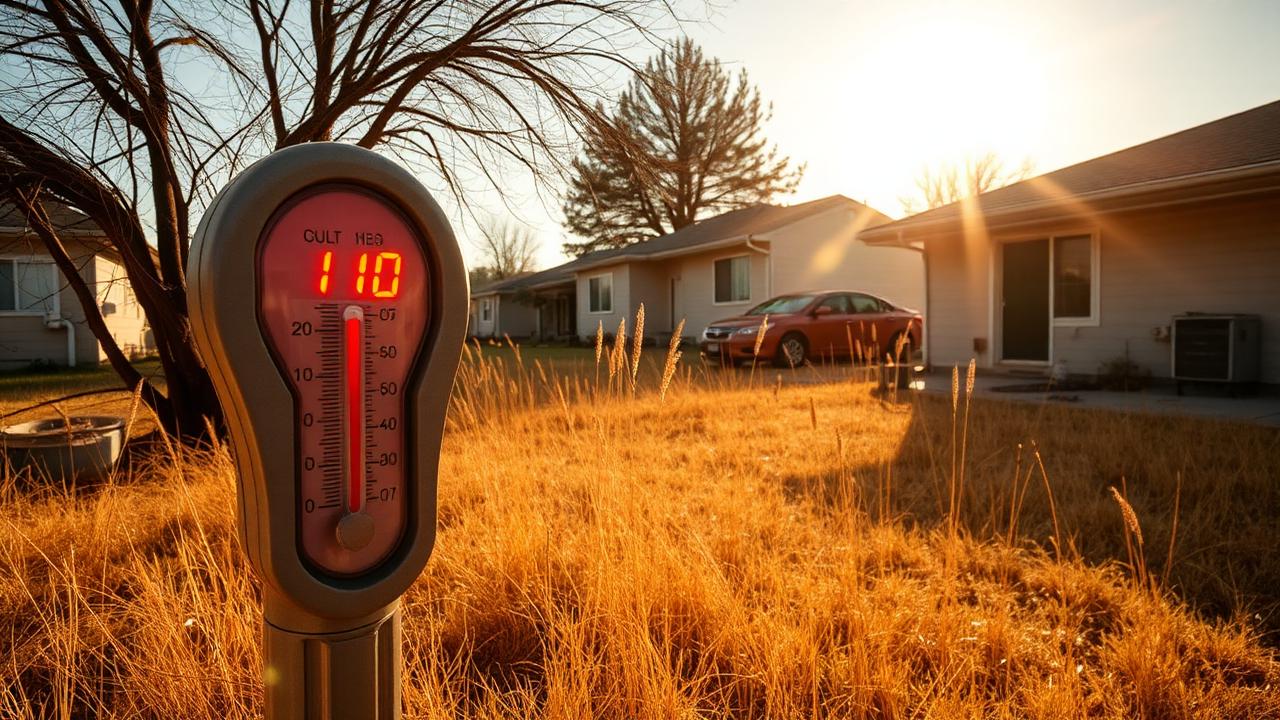 Sacramento neighborhood thermometer reading 110 degrees during a heat wave